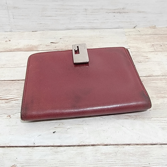 GUCCI vintage G Clip Bifold Wallet Wine Red Leather - Picture 14 of 15